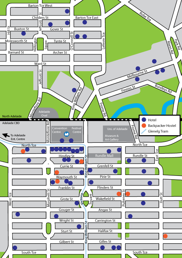 Central Adelaide Hotel Map